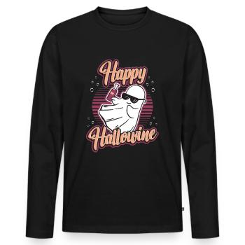 Happy Halloween ghost drinks wine - Men's Premium Organic Long Sleeve Shirt - black - Front - Nico (187cm)