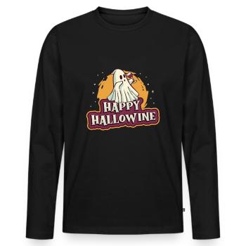 Happy Halloween ghost drinks wine - Men's Premium Organic Long Sleeve Shirt - black - Front - Nico (187cm)