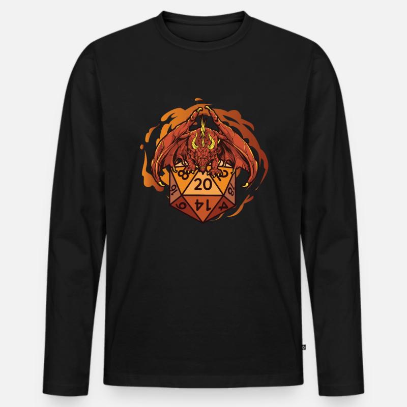 Drache Mit D20 Würfeln - Männer Premium Bio Langarmshirt - Schwarz