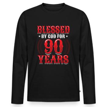 Religious by God for 90 years - Men's Premium Organic Long Sleeve Shirt - black - Front - Nico (187cm)