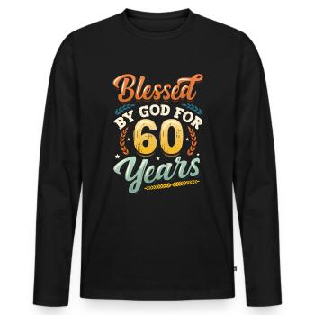 Religious by God for 60 years - Men's Premium Organic Long Sleeve Shirt - black - Front - Nico (187cm)