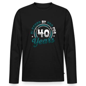 Religious by God for 40 years - Men's Premium Organic Long Sleeve Shirt - black - Front - Nico (187cm)