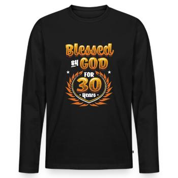 Religious by God for 30 years - Men's Premium Organic Long Sleeve Shirt - black - Front - Nico (187cm)