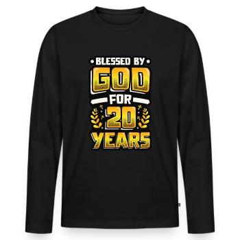 Religious by God for 20 years - Men's Premium Organic Long Sleeve Shirt - black - Front - Nico (187cm)