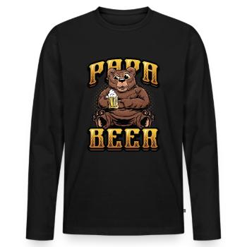 Bière papa, ours en peluche boit de la bière - T-shirt manches longues Premium bio Homme - noir - Devant - Nico (187cm)