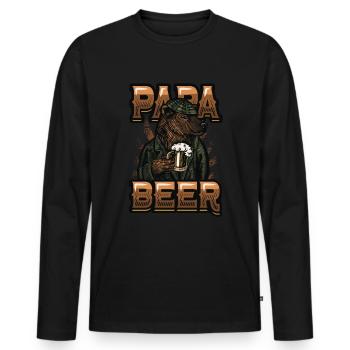 Bière papa, ours en peluche boit de la bière - T-shirt manches longues Premium bio Homme - noir - Devant - Nico (187cm)