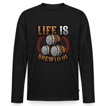 Life Is Brewtiful Craft Beer, Brewing, Brewmaster - Men's Premium Organic Long Sleeve Shirt - black - Front - Nico (187cm)