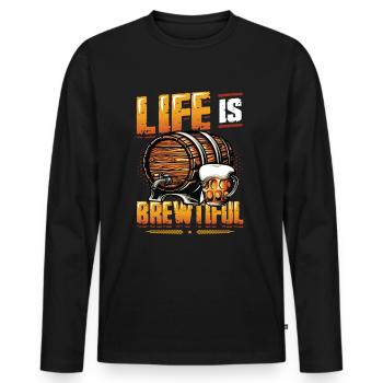 Life Is Brewtiful Craft Beer, Brewing, Brewmaster - Men's Premium Organic Long Sleeve Shirt - black - Front - Nico (187cm)