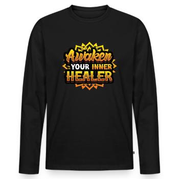 Awaken Your Inner Healer, Reiki Spiritual - Men's Premium Organic Long Sleeve Shirt - black - Front - Nico (187cm)