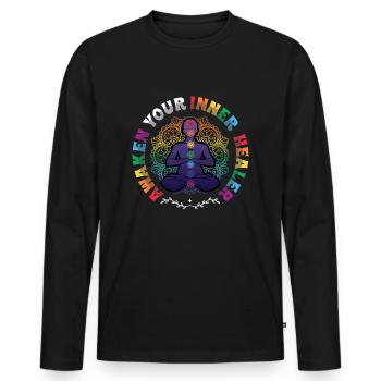 Awaken Your Inner Healer, Reiki Spiritual - Men's Premium Organic Long Sleeve Shirt - black - Front - Nico (187cm)