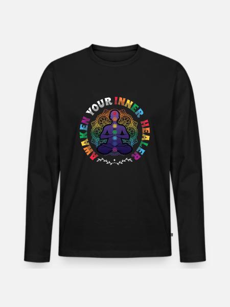 Väck din inre healer, Reiki Spiritual - Ekologisk långärmad premium-T-shirt herr - svart
