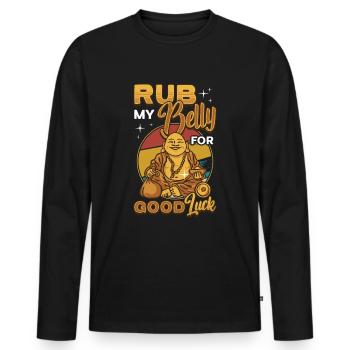 Frotte mon ventre pour la chance, drôle de Bouddha - T-shirt manches longues Premium bio Homme - noir - Devant - Nico (187cm)