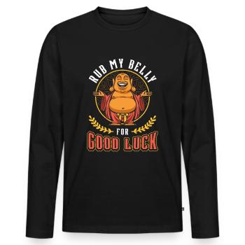 Frotte mon ventre pour la chance, drôle de Bouddha - T-shirt manches longues Premium bio Homme - noir - Devant - Nico (187cm)