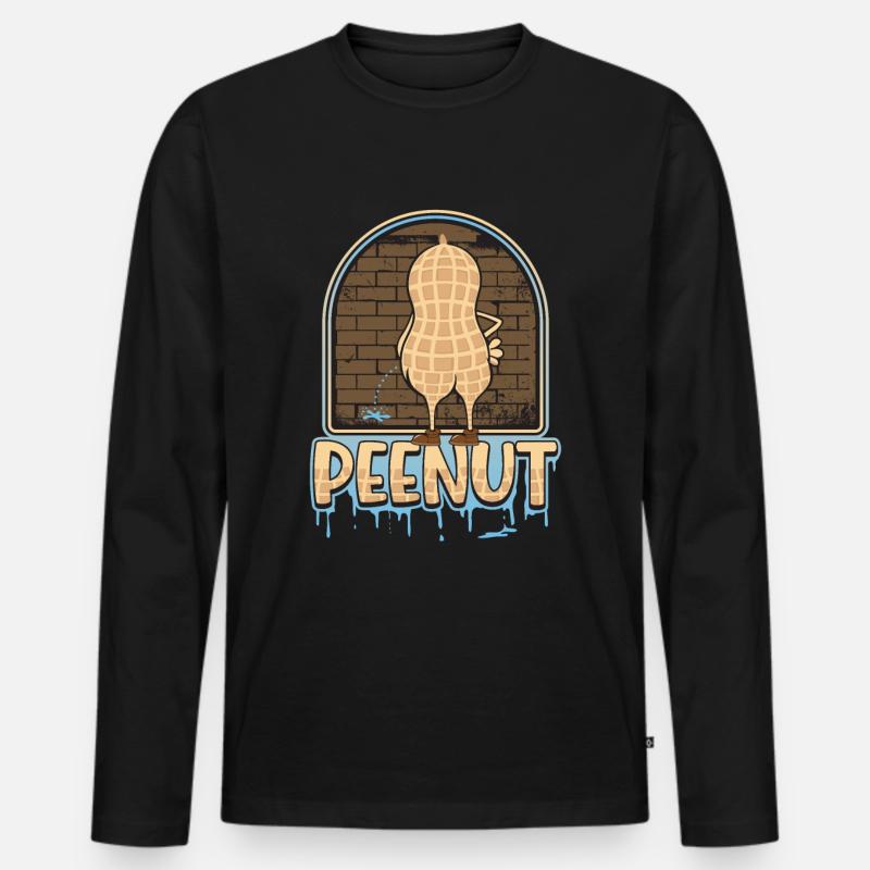 Peenut, Lustige Pinkelnde Erdnuss - Männer Premium Bio Langarmshirt - Schwarz