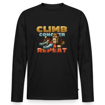 Climbing, conquering, repeating, mountaineering - Men's Premium Organic Long Sleeve Shirt - black - Front - Nico (187cm)