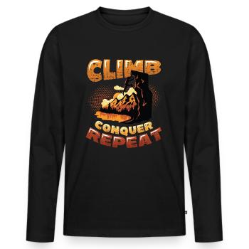 Climbing, conquering, repeating, mountaineering - Men's Premium Organic Long Sleeve Shirt - black - Front - Nico (187cm)