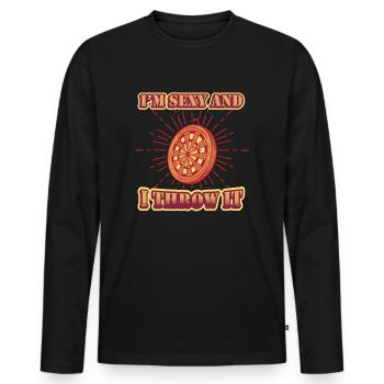 Je suis sexy et je lance une fléchette - T-shirt manches longues Premium bio Homme - noir - Devant - Nico (187cm)