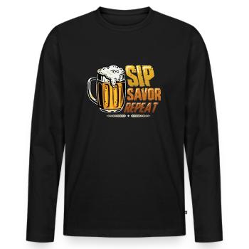 Bierverkostung, Sip Savor Repeat, Bierliebhaber - Männer Premium Bio Langarmshirt - Schwarz - Vorne - Nico (187cm)