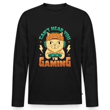 Je ne t’entends pas, je joue - T-shirt manches longues Premium bio Homme - noir - Devant - Nico (187cm)