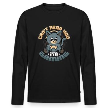 Je ne t’entends pas, je joue - T-shirt manches longues Premium bio Homme - noir - Devant - Nico (187cm)