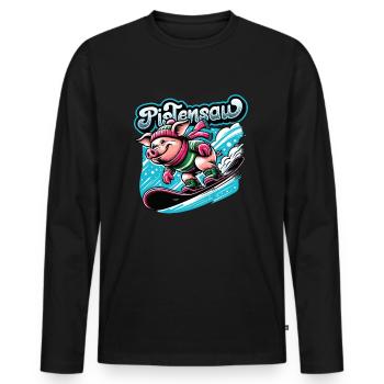 Snowborder Pig Pistensau Après-ski - T-shirt manches longues Premium bio Homme - noir - Devant - Nico (187cm)