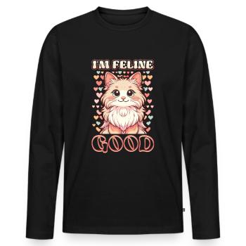 Drôle De Chat Dame, Chat Maman - T-shirt manches longues Premium bio Homme - noir - Devant - Nico (187cm)