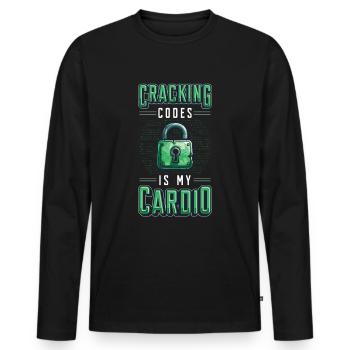 Le déchiffrage des codes, c’est mon cardio - Cryptologic - T-shirt manches longues Premium bio Homme - noir - Devant - Nico (187cm)