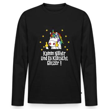 Fuck You Einhorn Einhörner Mittelfinger Geschenk - Männer Premium Bio Langarmshirt - Schwarz - Vorne - Nico (187cm)