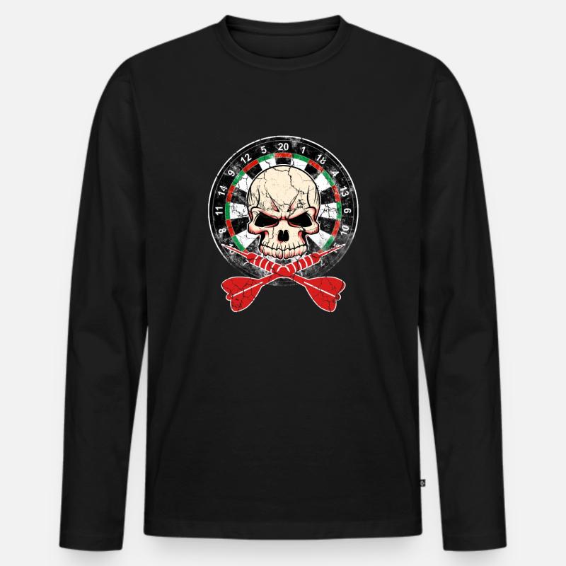 Dartscheibe Geschenk Dartpfeile Wurfpfeil Schädel - Männer Premium Bio Langarmshirt - Schwarz