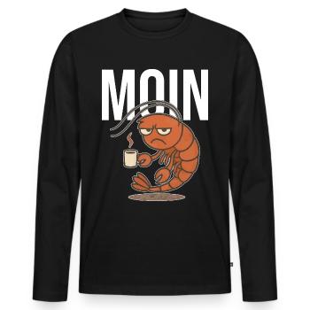 MOIN – Grummelige Krabbe mit Kaffee | Morgenmuffel - Männer Premium Bio Langarmshirt - Schwarz - Vorne - Nico (187cm)