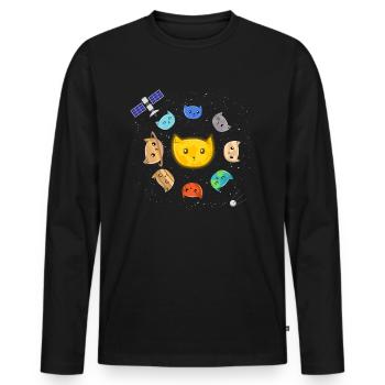 Le système solaire - Chat Satellite Spaceship - T-shirt manches longues Premium bio Homme - noir - Devant - Nico (187cm)