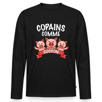 Copains comme cochon cadeau meilleurs potes - T-shirt manches longues Premium bio Homme - noir - Devant - Nico (187cm)