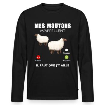 Mes moutons m'appellent il faut que j'y aille - T-shirt manches longues Premium bio Homme - noir - Devant - Nico (187cm)