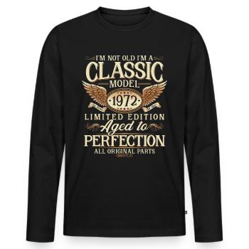Né en 1972 Vintage Cadeau d’anniversaire - T-shirt manches longues Premium bio Homme - noir - Devant - Nico (187cm)