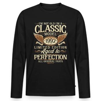 Né en 1992 Vintage Cadeau d’anniversaire - T-shirt manches longues Premium bio Homme - noir - Devant - Nico (187cm)
