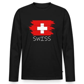 Swiss Switzerland Schweiz - Männer Premium Bio Langarmshirt - Schwarz - Vorne - Nico (187cm)
