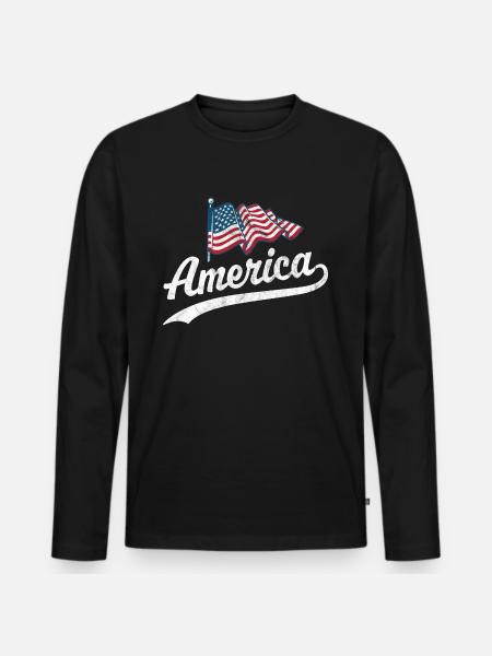 America Flag - Men's Premium Organic Long Sleeve Shirt - black