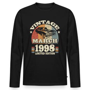 March 1998 - 25 years old - 25th birthday - Men's Premium Organic Long Sleeve Shirt - black - Front - Nico (187cm)