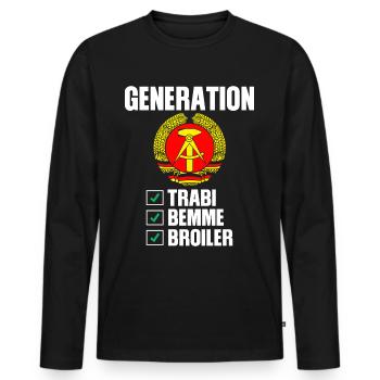 Generation - Trabi, Bemme, Broiler - Männer Premium Bio Langarmshirt - Schwarz - Vorne - Nico (187cm)