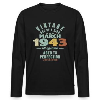 März 1943 - 80 Jahre alt - 80. Geburtstag - Männer Premium Bio Langarmshirt - Schwarz - Vorne - Nico (187cm)