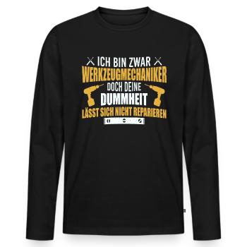 Werkzeugmechaniker Dummheit reparieren Werkzeug - Männer Premium Bio Langarmshirt - Schwarz - Vorne - Nico (187cm)