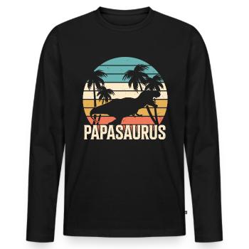 Papasaurus T-Rex Papa Father's Day Dad - Men's Premium Organic Long Sleeve Shirt - black - Front - Nico (187cm)