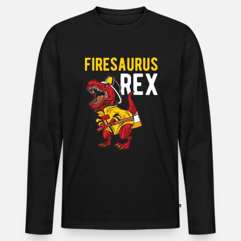 Firesaurus Rex Dino Feuerwehrmann Feuerwehr - Männer Premium Bio Langarmshirt - Schwarz