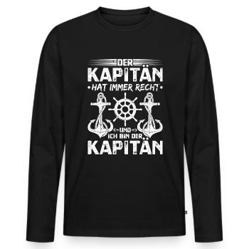 Kapitän hat immer Recht Sportboot Motorboot - Männer Premium Bio Langarmshirt - Schwarz - Vorne - Nico (187cm)