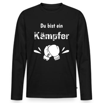 Du bist ein Kämpfer - Mut machen - Glücksbringer - Männer Premium Bio Langarmshirt - Schwarz - Vorne - Nico (187cm)