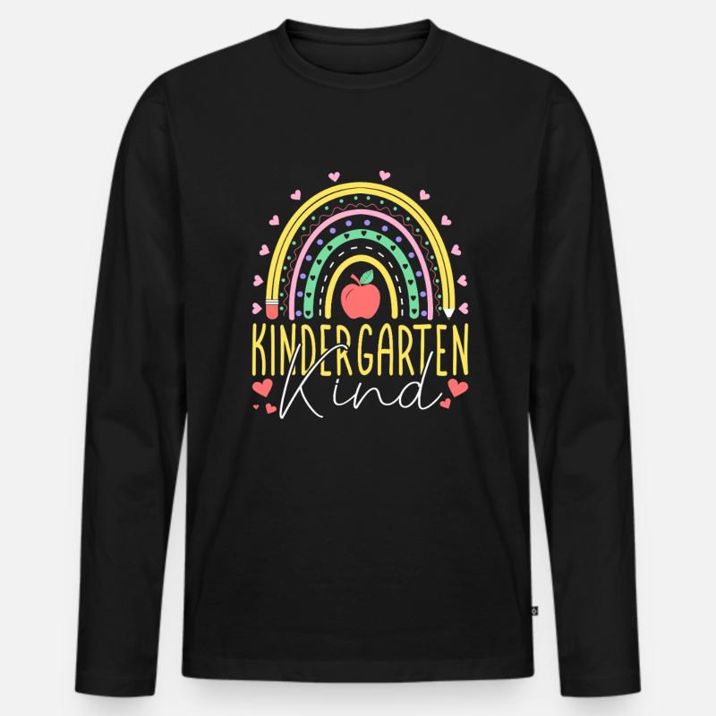 Kinder Kindergartenkind Regenbogen Mädchen - Männer Premium Bio Langarmshirt - Schwarz