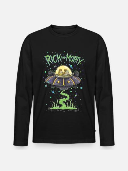Rick Et Morty Dans Vaisseau Spatial - T-shirt manches longues Premium bio Homme - noir