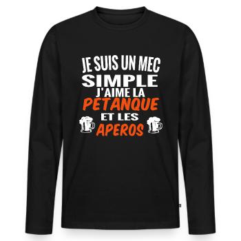 J'aime la pétanque et les apéros. Cadeau humour - T-shirt manches longues Premium bio Homme - noir - Devant - Nico (187cm)