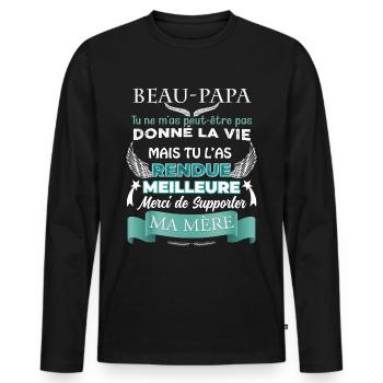 Beau papa, beau père citation drôle cadeau - T-shirt manches longues Premium bio Homme - noir - Devant - Nico (187cm)