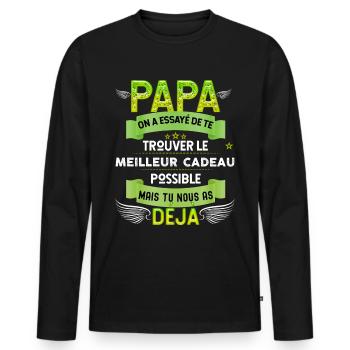 Papa, humour enfants cadeau drôle - T-shirt manches longues Premium bio Homme - noir - Devant - Nico (187cm)